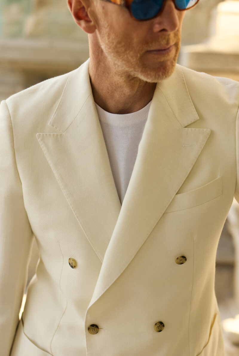 The Cream Silk & Linen Double Breasted Blazer
